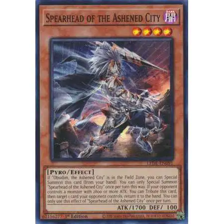 YuGiOh Trading Card Game Legacy of Destruction Super Rare Spearhead of the Ashened City LEDE-EN091