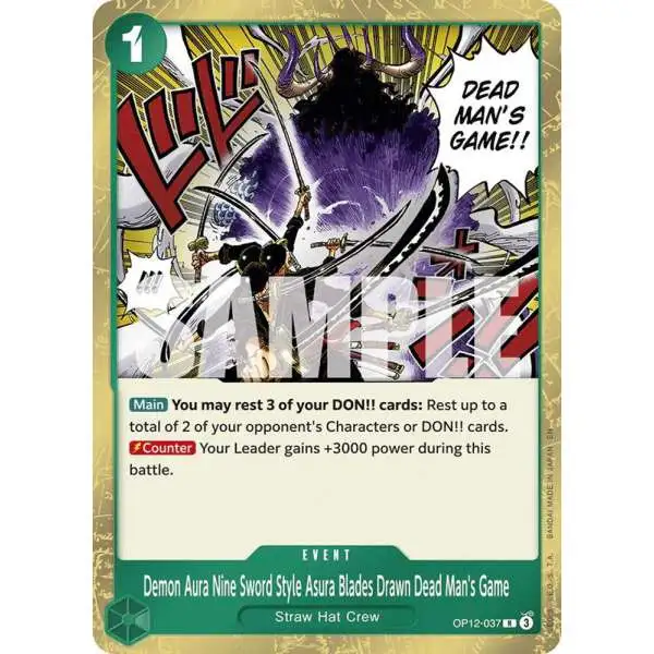 One Piece Trading Card Game Legacy of the Master Rare Demon Aura Nine Sword Style Asura Blades Drawn Dead Man's Game OP12-037