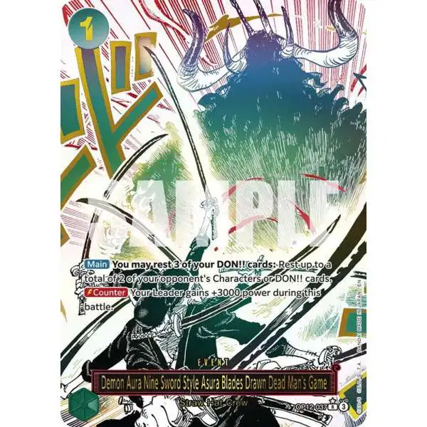 One Piece Trading Card Game Legacy of the Master Rare Demon Aura Nine Sword Style Asura Blades Drawn Dead Man's Game OP12-037 [Alternate Art]