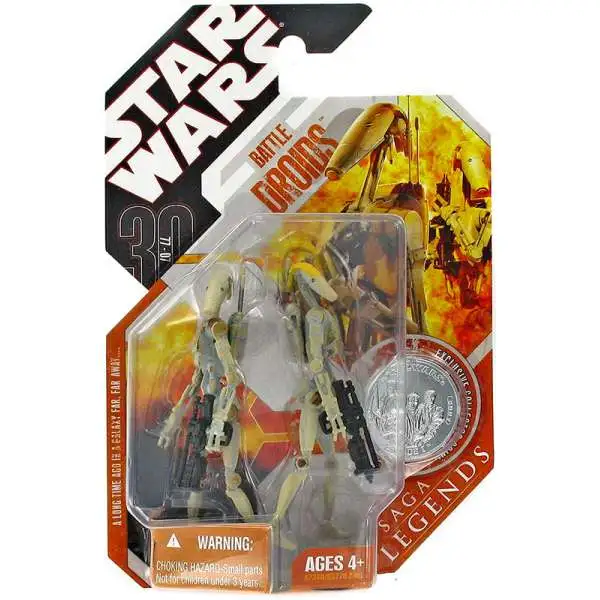 Star Wars Phantom Menace 2007 Saga Legends (30th Anniversary) Battle Droid & Battle Droid Commander Action Figure 2-Pack #9 [Yellow Stripe]