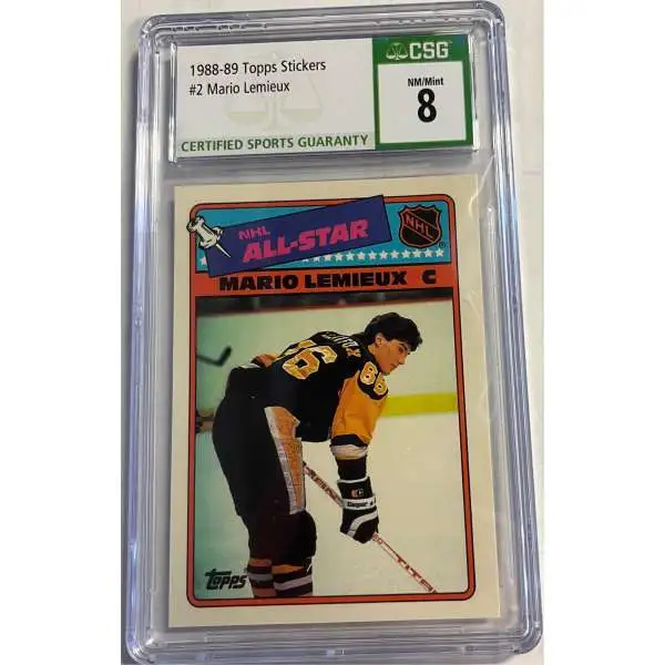 NHL 1988 Topps Stickers Mario Lemieux Graded Single Card #2 [NHL All-Star] [CSG 8]