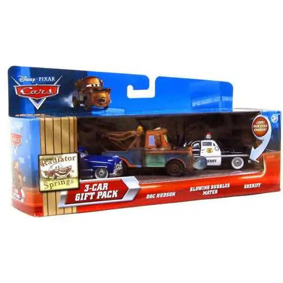 Disney / Pixar Cars Multi-Packs Radiator Springs 3-Car Gift Pack Diecast Car Set [Doc Hudson, Blowing Bubbles Mater & Sheriff]