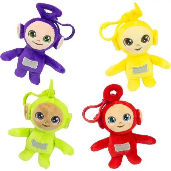 Teletubbies CheeBee Tinky Winky, Dipsy, Po & Laa Laa 4-Inch Set of 4 Plush Backpack Clips