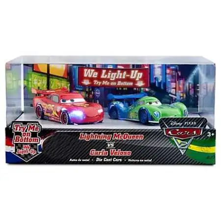 Disney / Pixar Cars Cars 2 Light Up Lightning McQueen vs. Carla Veloso Exclusive Diecast Car Set [Damaged Package]