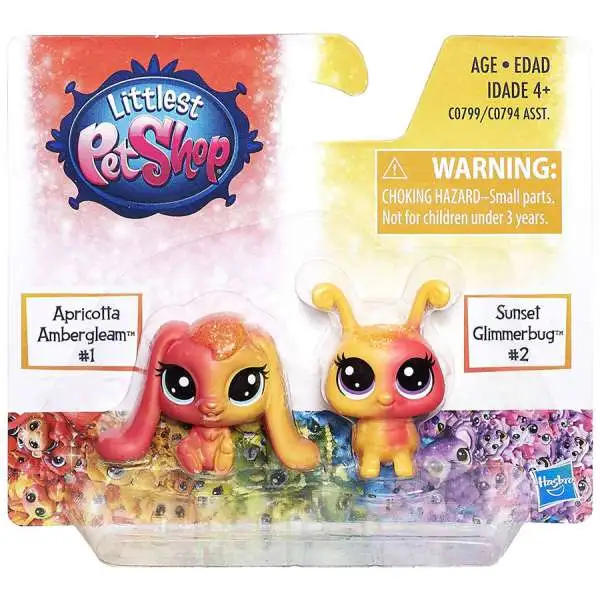 Littlest Pet Shop Rainbow Collection Apricotta Ambergleam & Sunset Glimmerbug Mini Pet 2-Pack #1 & 2