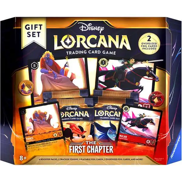 Disney Lorcana Trading Card Game The First Chapter Gift Set [4 Booster Packs, Foil Card, Oversized Foil Card, 34 Game Tokens & More]