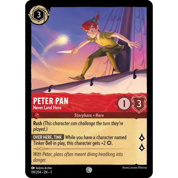 Disney Lorcana Trading Card Game Into the Inklands Common Peter Pan - Never Land Hero #119