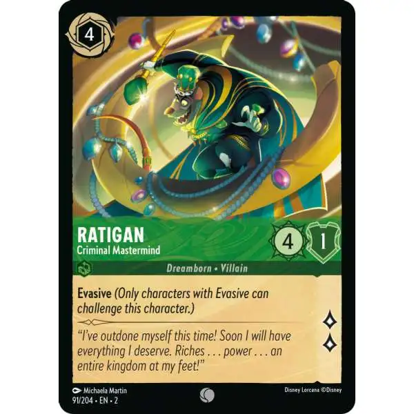 Disney Lorcana Trading Card Game Rise of the Floodborn Single Card Common  Ratigan - Criminal Mastermind 91 FOIL - ToyWiz