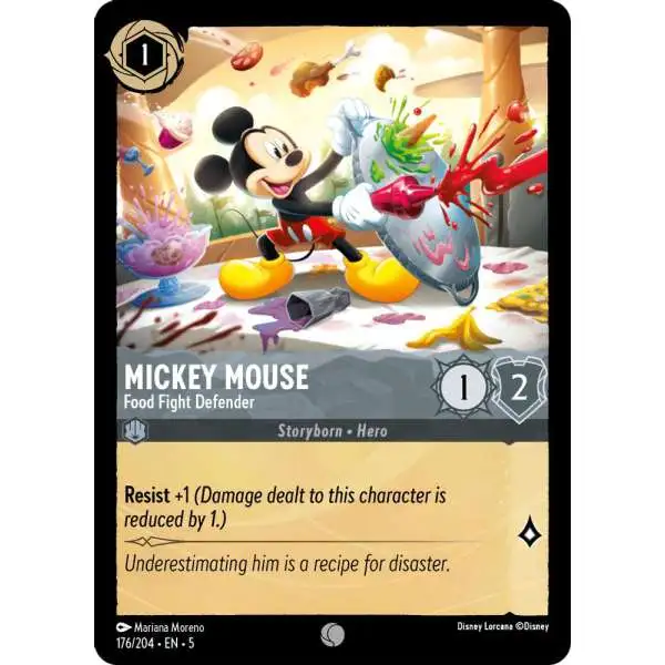 Disney Lorcana Trading Card Game Shimmering Skies Common Mickey Mouse - Food Fight Defender #176