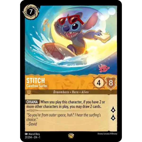 Disney Lorcana Trading Card Game The First Chapter Legendary Stitch - Carefree Surfer #21