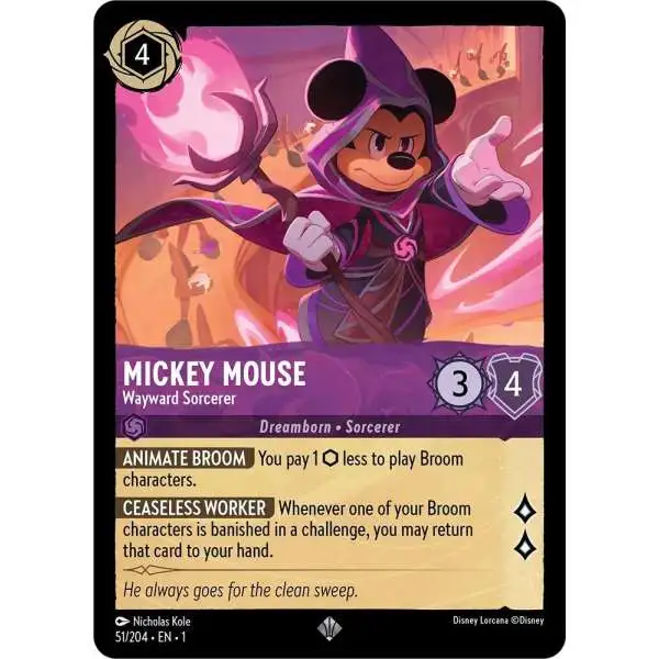 Disney Lorcana Trading Card Game The First Chapter Super Rare Mickey Mouse - Wayward Sorcerer #51