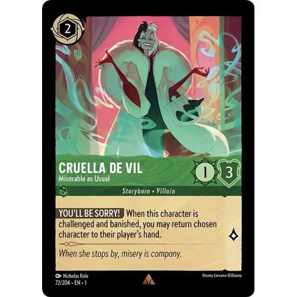 Disney Lorcana Trading Card Game The First Chapter Rare Cruella de Vil - Miserable as Usual #72