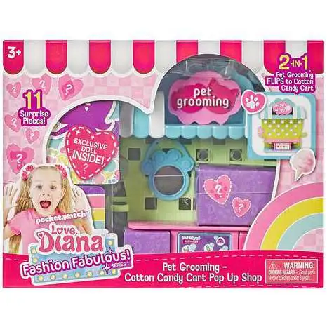 Love, Diana Fashion Fabulous! Pet Grooming / Cotton Candy Cart Pop Up Shop 3.5-Inch 2-In-1 Playset