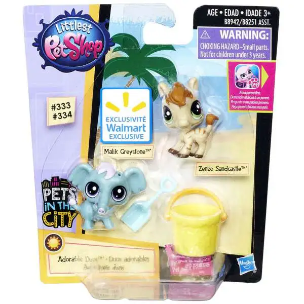 Littlest Pet Shop Pets in the City Adorable Duos Malik Greystone & Zenzo Sandcastle Exclusive Mini Figure 2-Pack