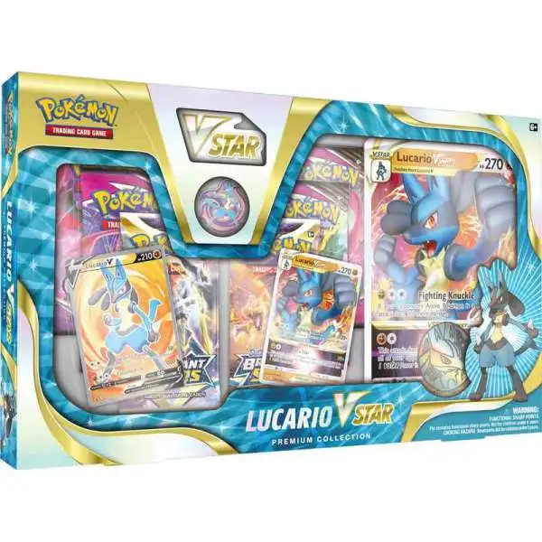 Pokemon Sword & Shield Lucario VSTAR Premium Collection [6 Booster Packs, 2 Etched Promo Cards, Oversize Card, Pin & More]