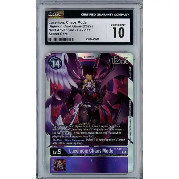 Digimon Trading Card Game Next Adventure Secret Rare Lucemon: Chaos Mode BT7-111 [Alternate Art] [CGC 10.0]