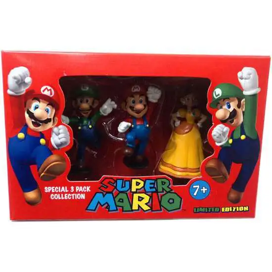 Super Mario Luigi, Mario & Princess 4-Inch Mini Figure 3-Pack