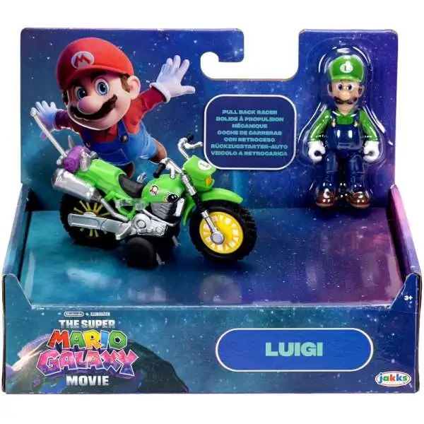 Super Mario Galaxy Movie Luigi Exclusive 2.5-Inch Mini Figure & Pull Back Motorcycle