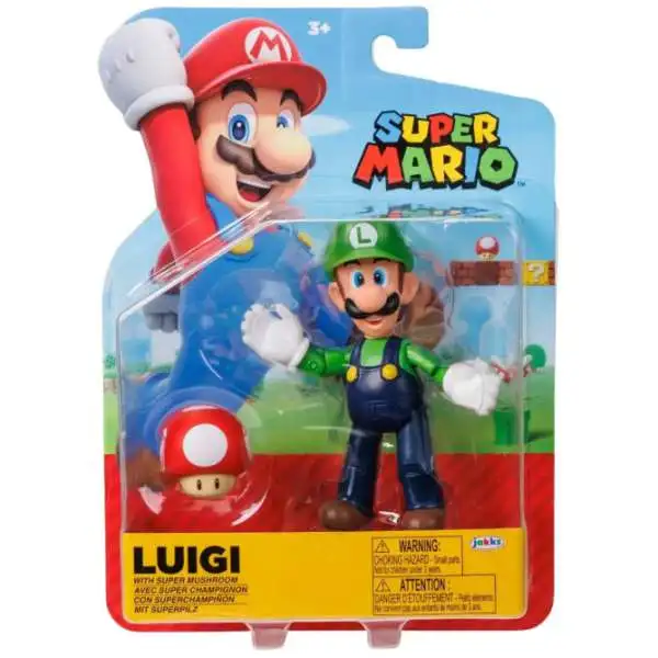 World of Nintendo Super Mario Wave 43 Luigi Action Figure [with Red Mushroom]