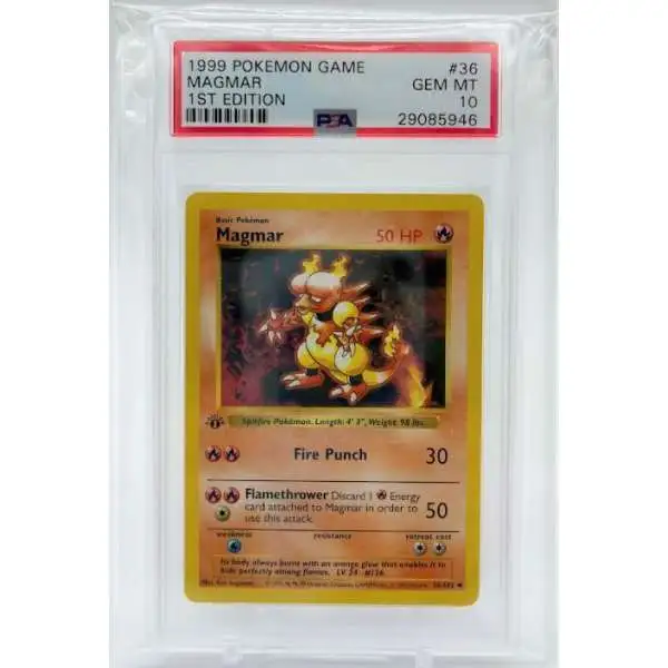 Pokemon Base Set Magmar (1st Edition) [PSA - Gem Mint 10 (29085946)]