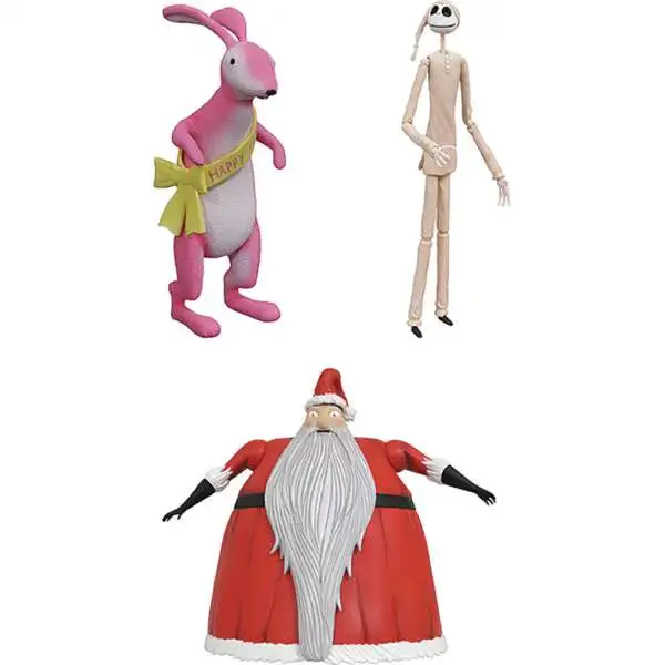 The Nightmare Before Christmas Best of Series 4 Pajama Jack, Santa Claus with an Elf & the Easter Bunny with Igor Set of 3 Action Figures