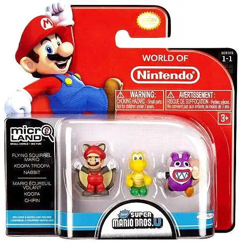 World of Nintendo New Super Mario Bros. U Micro Land Series 1 Flying Squirrel Mario, Koopa Troopa & Nabbit Mini Figure 3-Pack