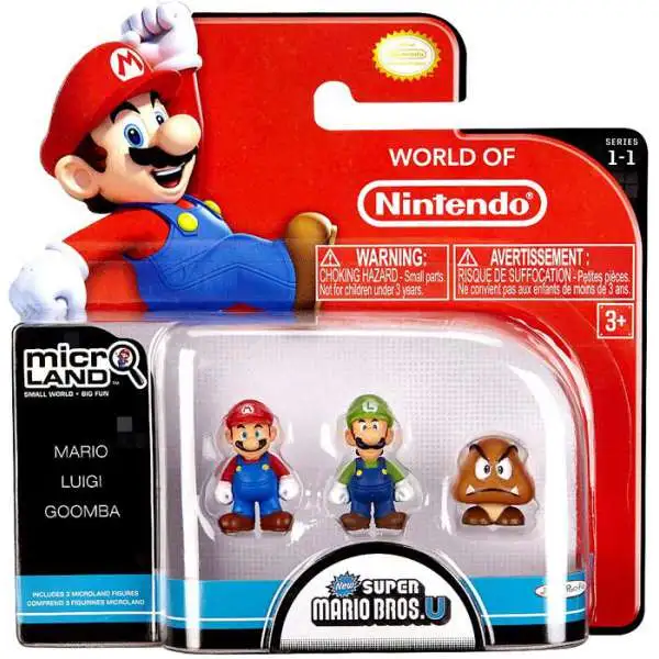 World of Nintendo New Super Mario Bros. U Micro Land Series 1 Mario, Luigi & Goomba Mini Figure 3-Pack