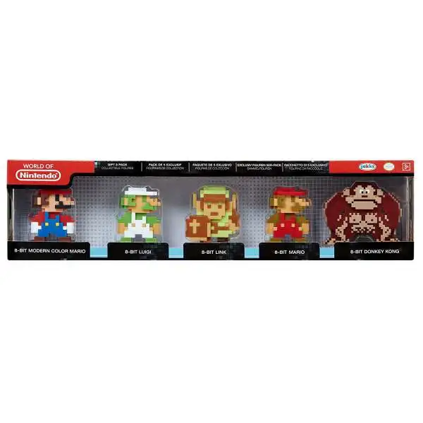 World of Nintendo 8-Bit Modern Mario, Luigi, Link, Mario & Donkey Kong 2.5-Inch Mini Figure 5-Pack
