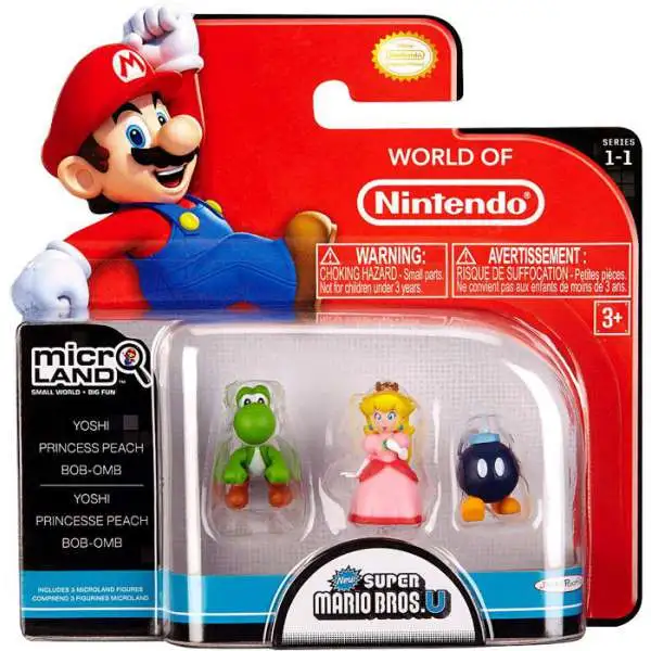 World of Nintendo New Super Mario Bros. U Micro Land Series 1 Yoshi, Princess Peach & Bob-Omb Mini Figure 3-Pack