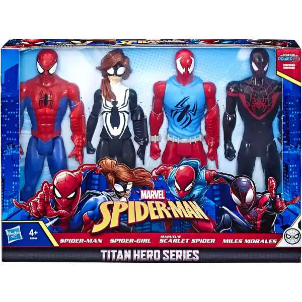 Marvel Titan Hero Series Spider-Man, Spider-Girl, Scarlet Spider & Miles Morales Exclusive Action Figure 4-Pack