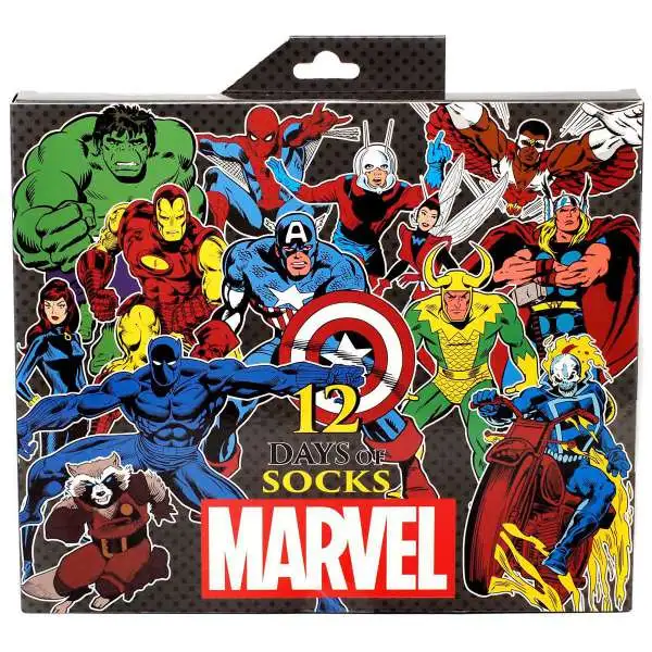 Marvel Mens 12 Days of Socks 12-Pack [Shoe Size 6 - 12]