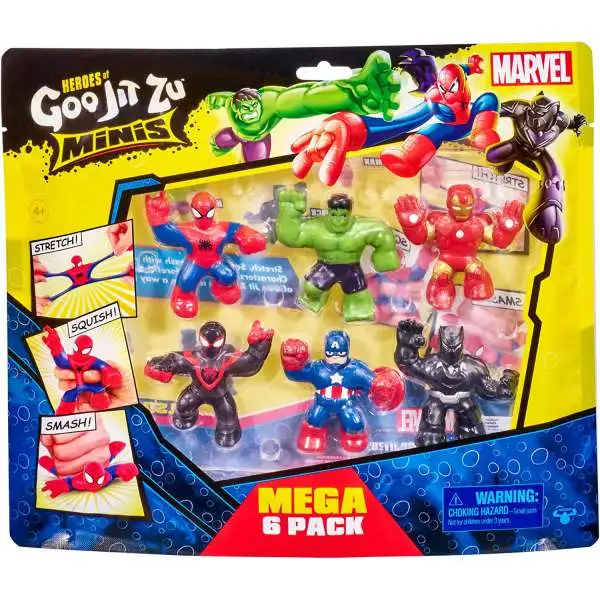 Heroes of Goo Jit Zu Marvel MINIS Ironman, Spider-Man, Captain America, Miles Morales, Hulk & Black Panther Figure 6-Pack