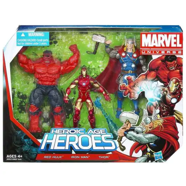 Marvel Heroic Age Heroes Super Hero Team Pack Red Hulk, Iron Man & Thor Action Figure 3-Pack