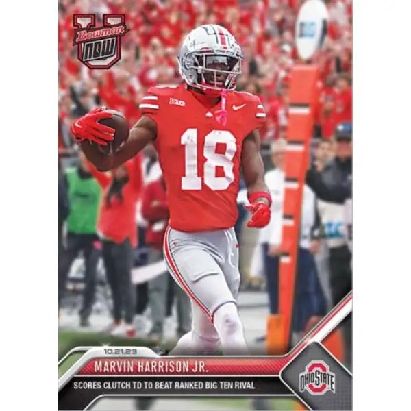 NCAA Ohio State University 2023 Bowman U NOW Football Marvin Harrison Jr. #18 [Scores Clutch TD to Beat Ranked Big Ten Rival]
