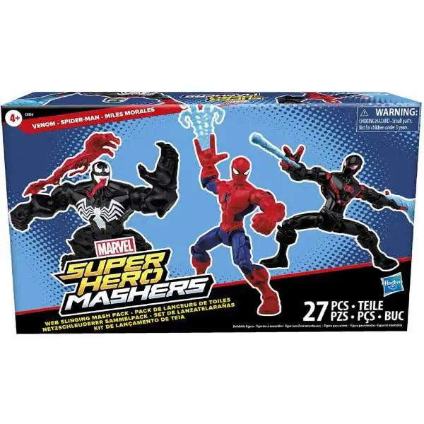 Marvel Super Hero Mashers Venom, Spider-Man & Miles Morales Exclusive Action Figure 3-Pack [Web Slinging Mash Pack]