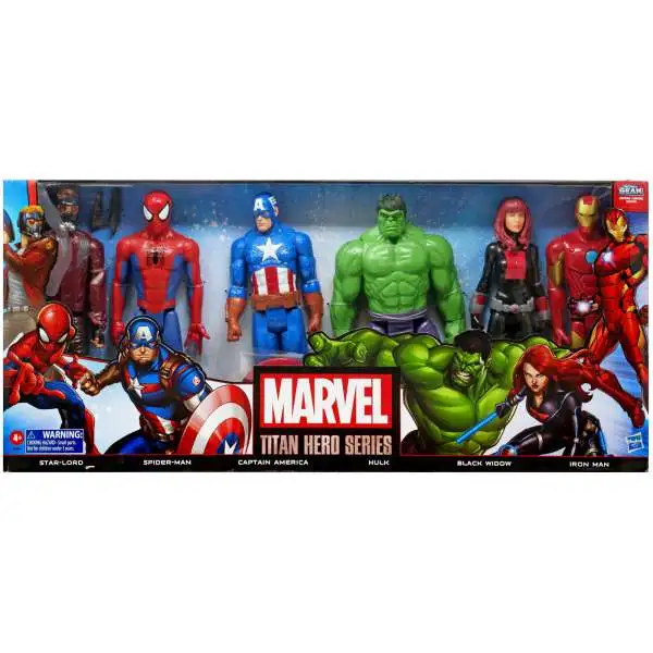 Marvel Titan Hero Series Star-Lord, Spider-Man, Captain America, Hulk, Black Widow & Iron Man Action Figure 6-Pack