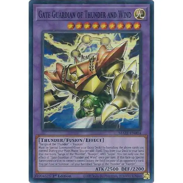 YuGiOh Trading Card Games Maze of Memories Super Rare Gate Guardian of Thunder and Wind MAZE-EN004