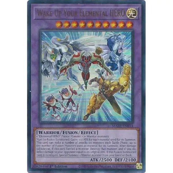 YuGiOh Trading Card Games Maze of Memories Ultra Rare Wake Up Your Elemental HERO MAZE-EN014