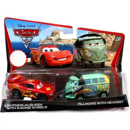 Disney / Pixar Cars Cars 2 Lightning McQueen with Racing Wheels & Fillmore with Headset Exclusive Diecast Car 2-Pack