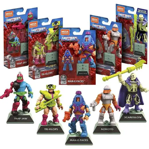 Mega Construx Masters of the Universe Heroes Man-E-Faces, Tri-Klops, Roboto, Scareglow & Trap Jaw Exclusive Set of 5 Mini Figures
