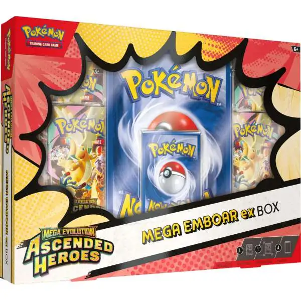 Pokemon Mega Evolution Ascended Heroes Mega Emboar ex Box [4 Booster Packs, Promo Card & Jumbo Promo Card]