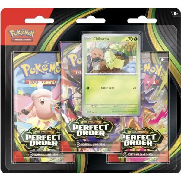 Pokemon Mega Evolution Perfect Order Chikorita 3-Booster Blister Pack [3 Booster Packs & 1 Foil Promo Card]