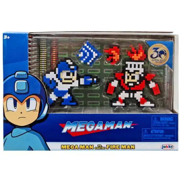 Classic 8-Bit Blue / White Mega Man vs. Fire Man Mini Figure 2-Pack