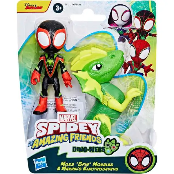 Marvel Spidey & His Amazing Friends Dino-Webs Miles "Spin" Morales & Electrosaurus 4-Inch Acton Figure 2-Pack