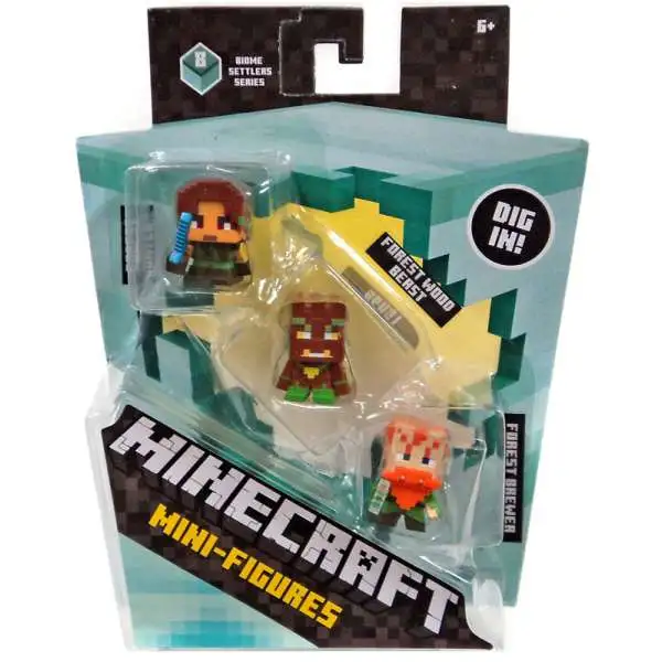 Minecraft Biome Settlers Series 8 Forest Hunter, Forest Wood Beast & Forest Brewer Mini Figure 3-Pack