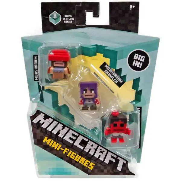 Minecraft Biome Settlers Series 8 Mooshroom Hunter, Mooshroom Brawler & Mooshroom Glutton Mini Figure 3-Pack