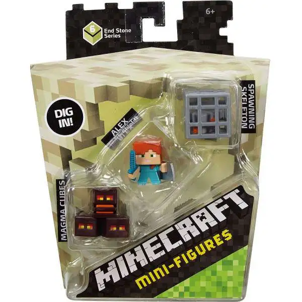 Minecraft End Stone Series 6 Magma Cubes, Alex with Shield & Spawning Skeleton Mini Figure 3-Pack