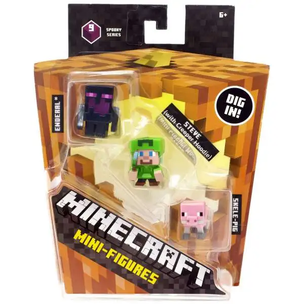 Minecraft Spooky (Halloween) Series 9 Steve with Hoodie, Skeleton Pig & Endereal Mini Figure 3-Pack