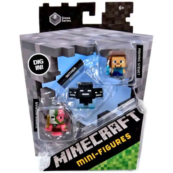 Minecraft Stone Series 2 Zombie Pigman, Wither & Fishing Steve Mini Figure 3-Pack