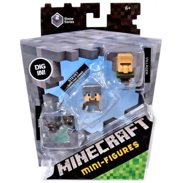 Minecraft Stone Series 2 Bats, Steve? & Villager Mini Figure 3-Pack